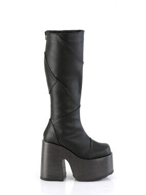 Faux Wood Wrapped Platform Patchwork Knee-High Boots with Inner Side Zip